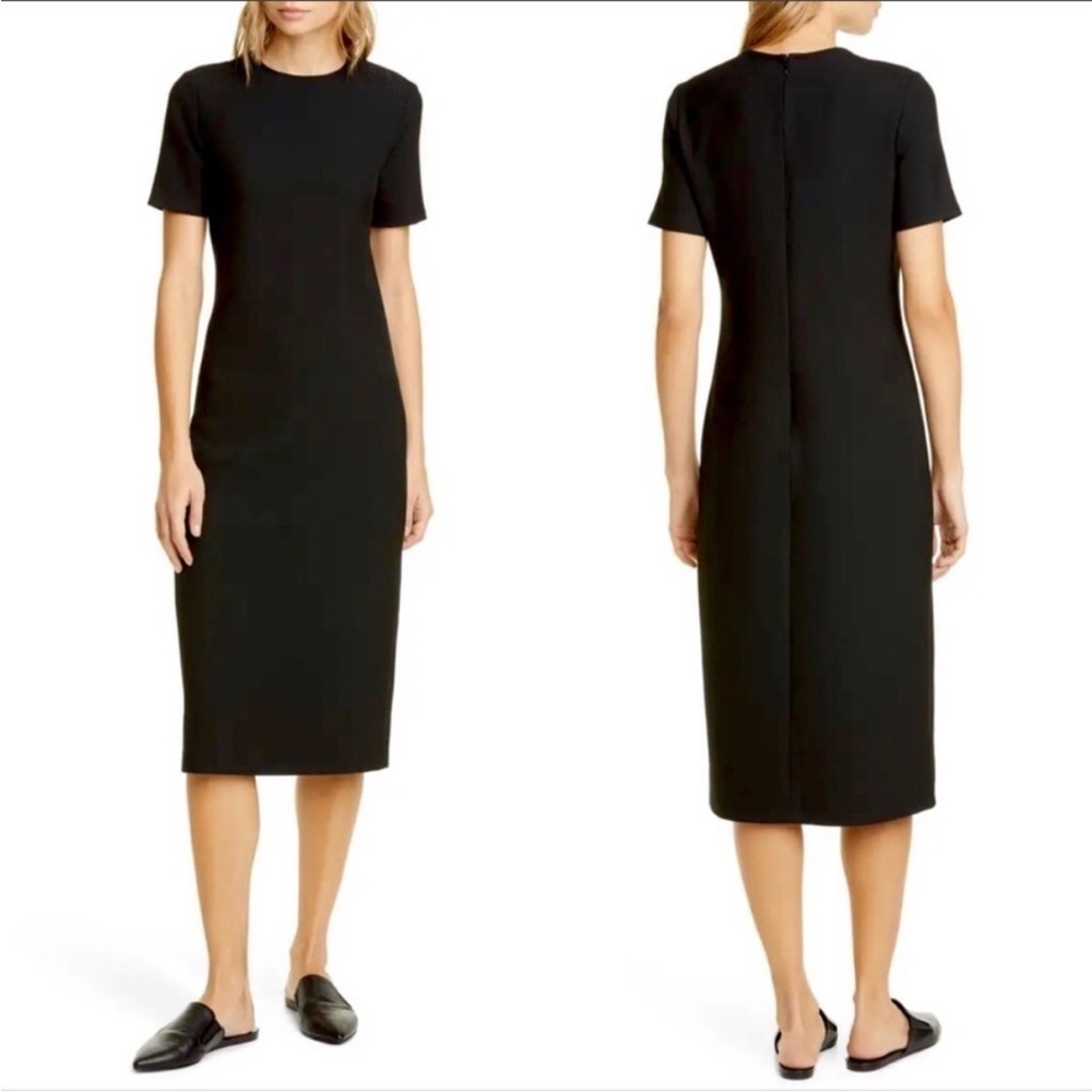 JENNI KAYNE Black Plume Short Sleeve Basic Staple Maxi Dress Career Work S